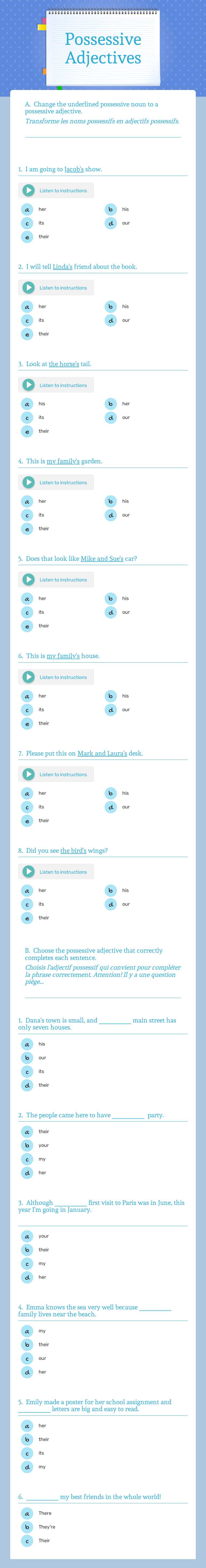 Possessive Adjectives worksheet preview image