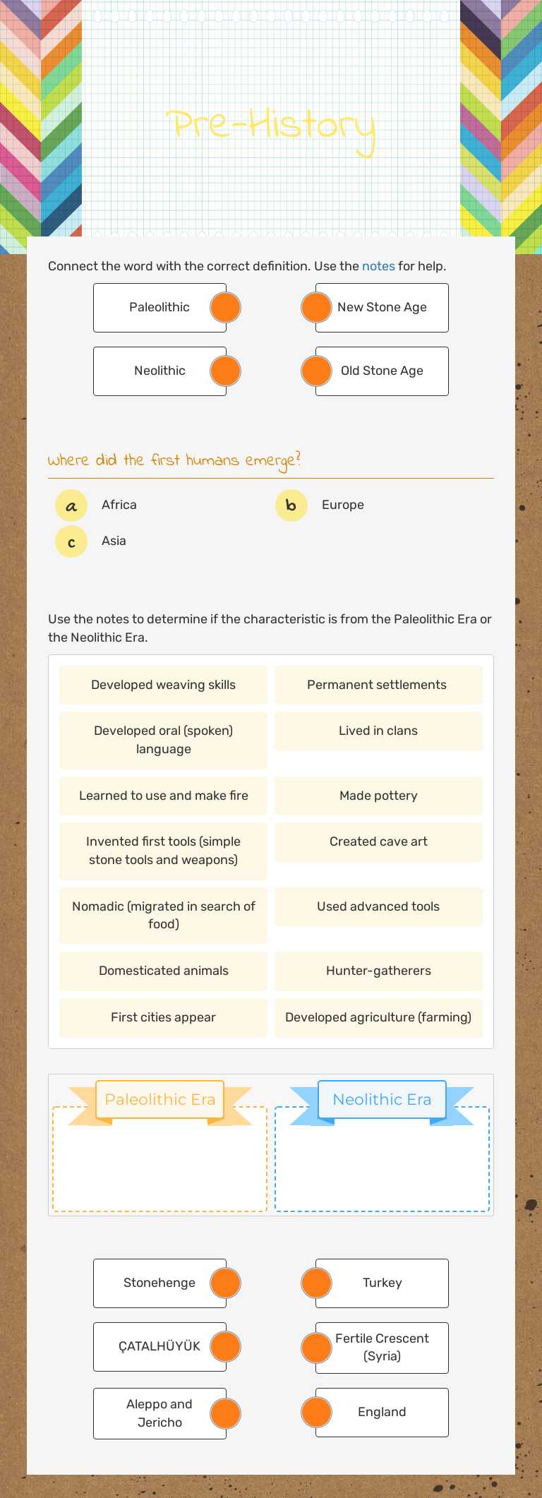 Pre-History worksheet preview image
