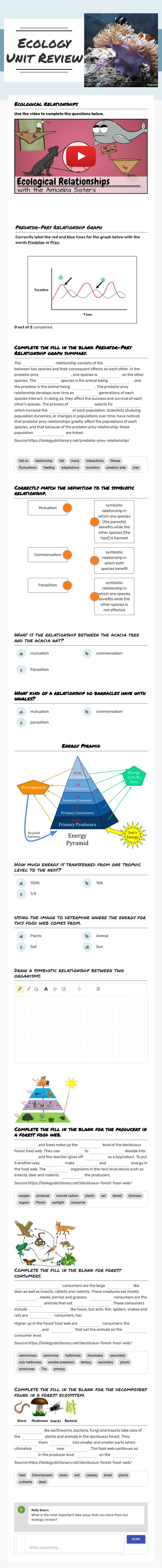 Ecology Unit Review worksheet preview image