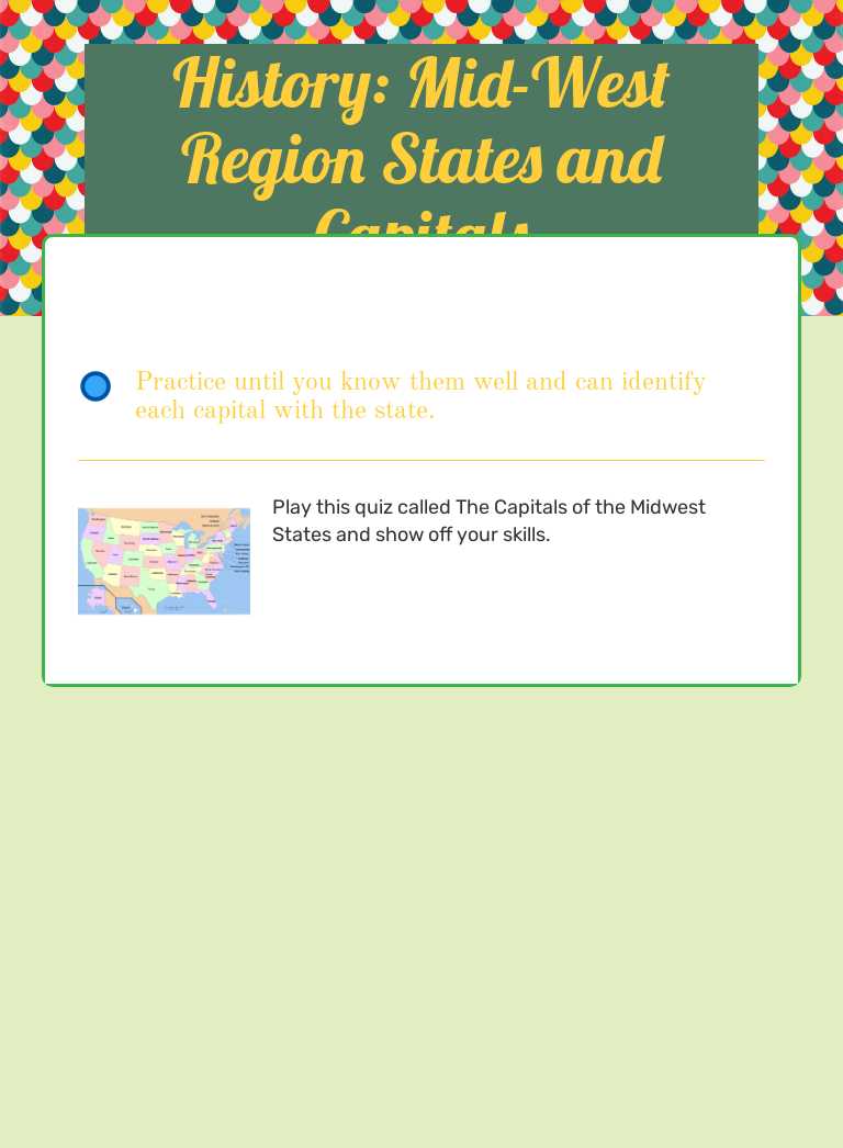 History:  Mid-West Region States and Capitals worksheet preview image