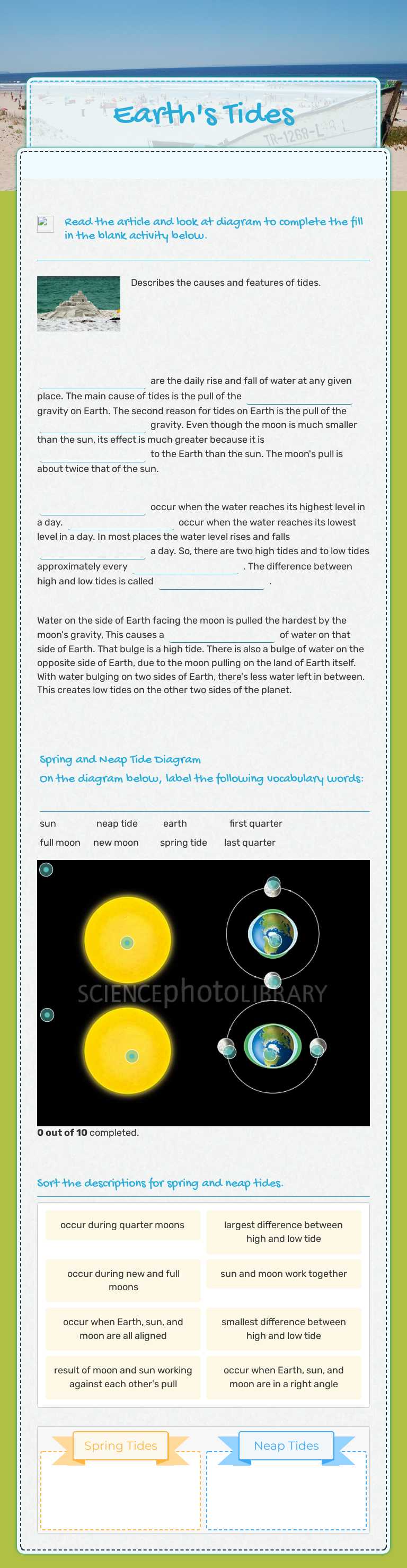 Earth's Tides worksheet preview image