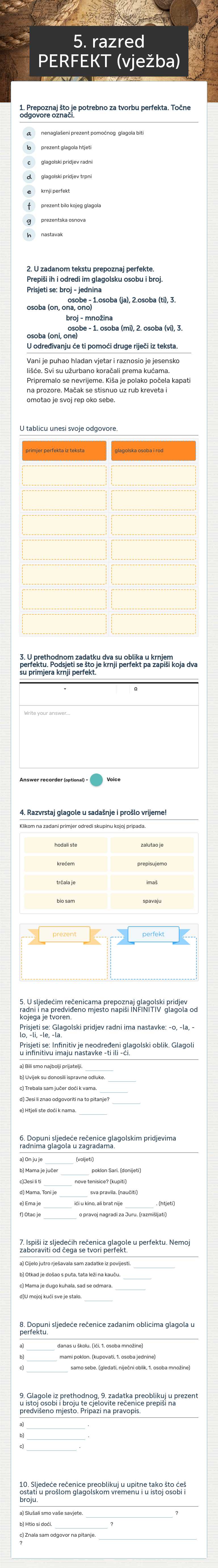 5. razred PERFEKT (vježba) worksheet preview image