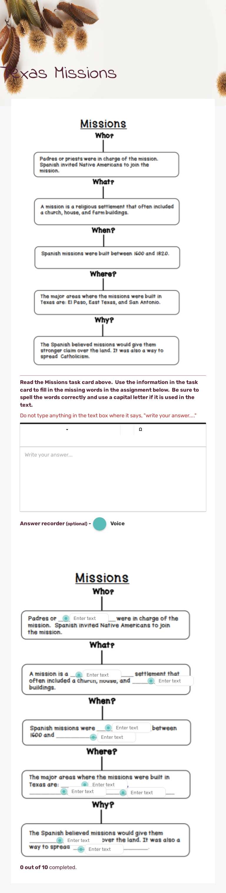 Texas Missions worksheet preview