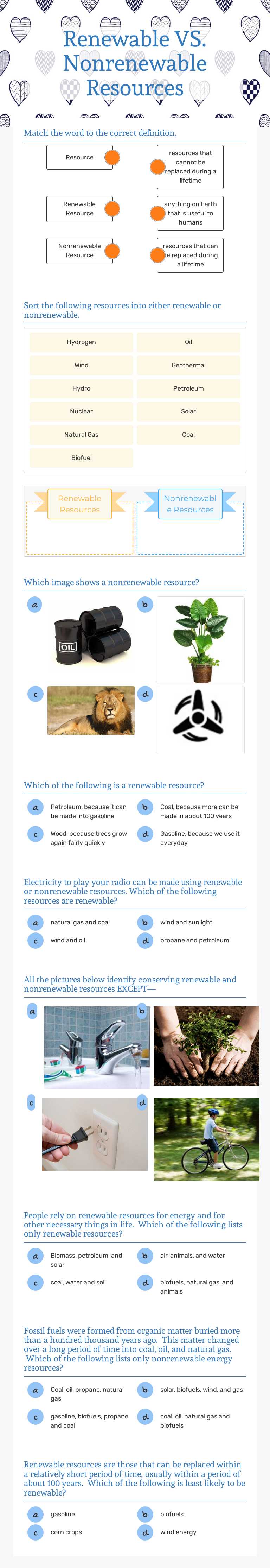 Renewable VS. Nonrenewable Resources worksheet preview image