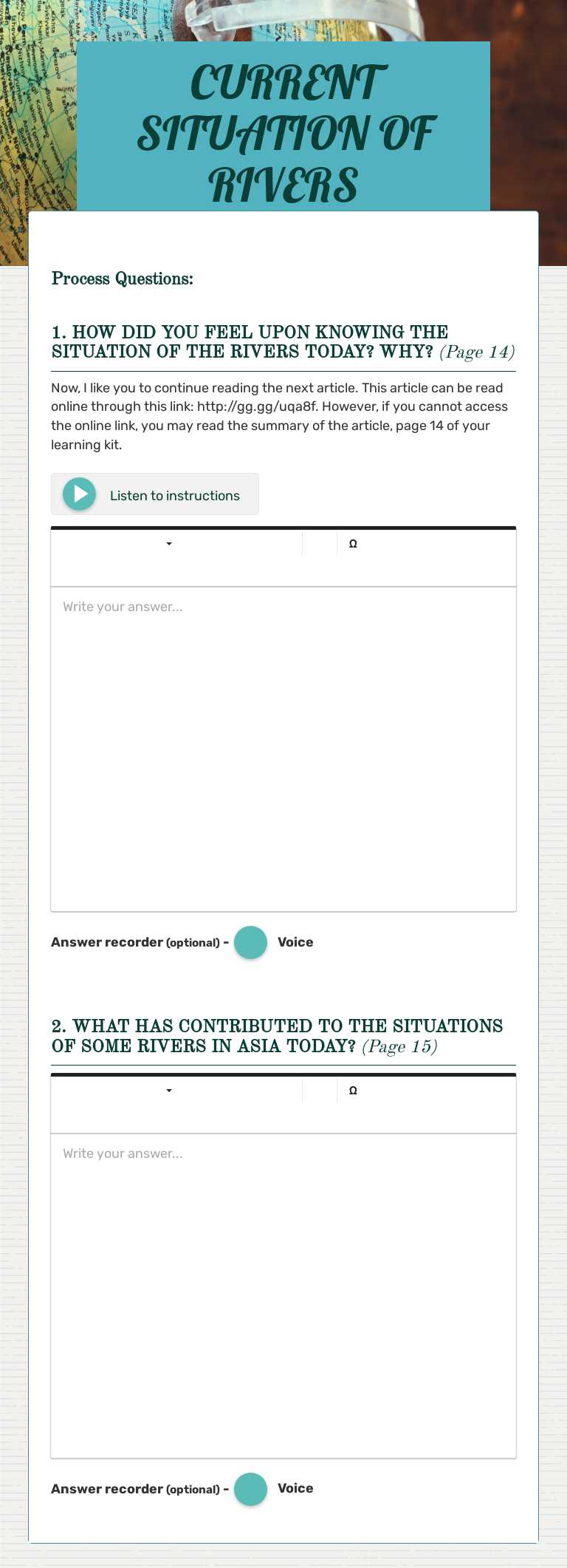 CURRENT SITUATION OF RIVERS worksheet preview image