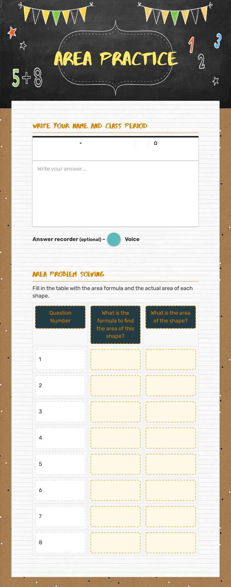 Area Practice worksheet preview image