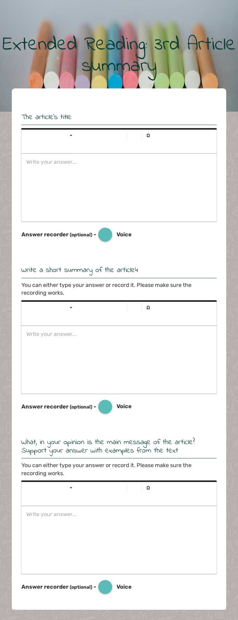 Extended Reading: 3rd Article summary worksheet preview image