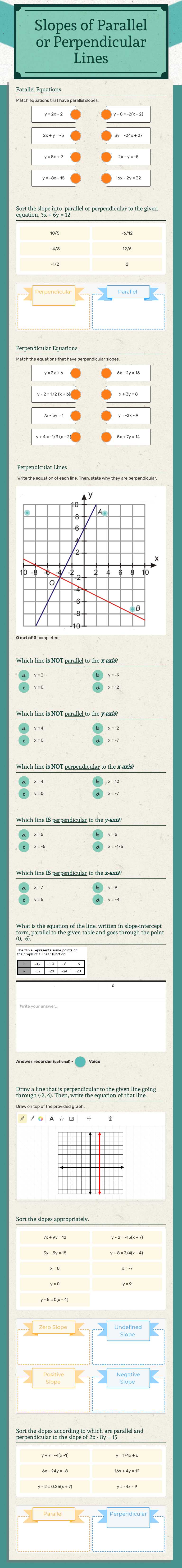 Slopes of Parallel or Perpendicular Lines worksheet preview image
