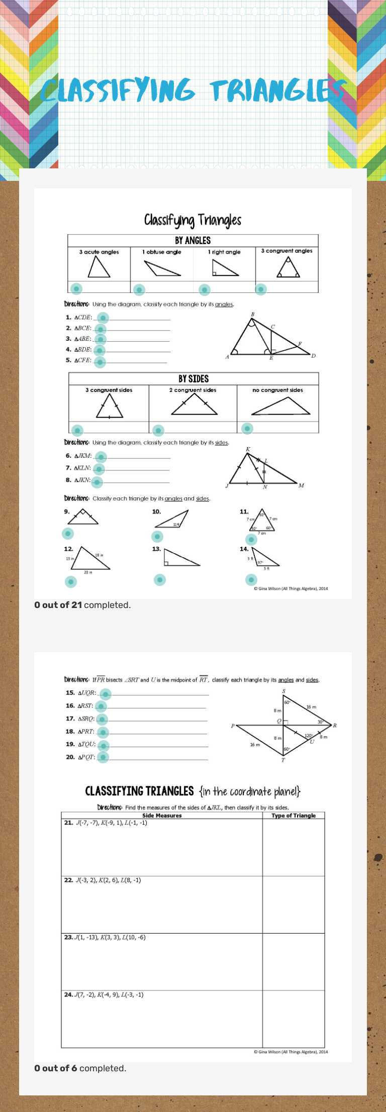classifying triangles Grade 10 worksheet preview