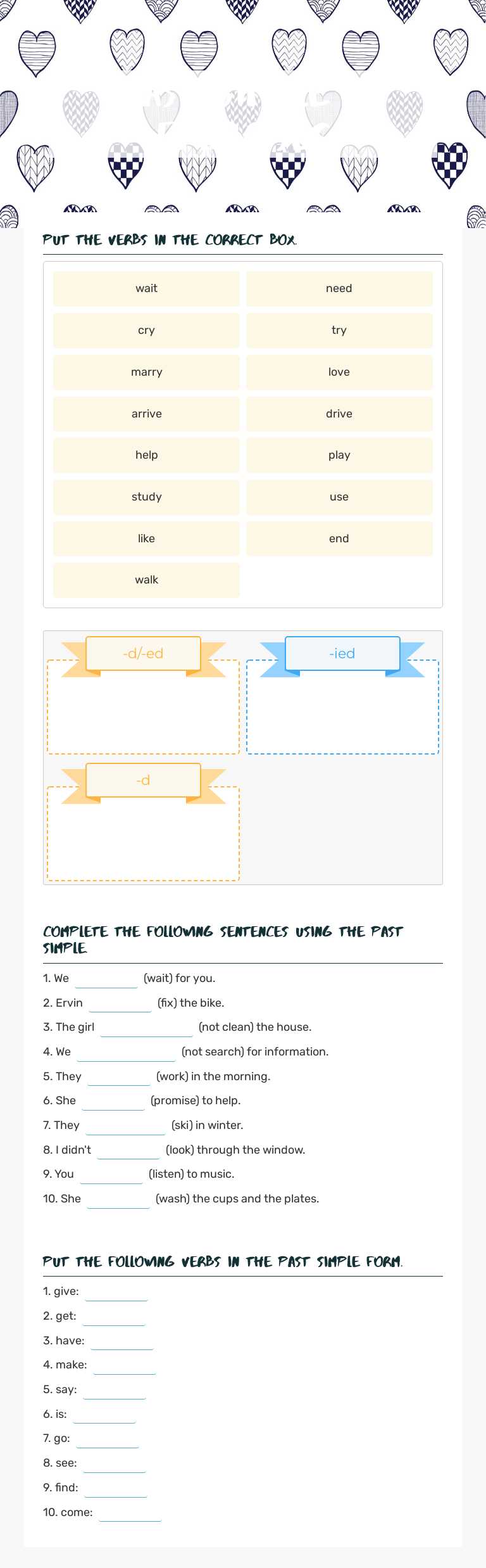 past simple - exercises Grade 7 worksheet preview