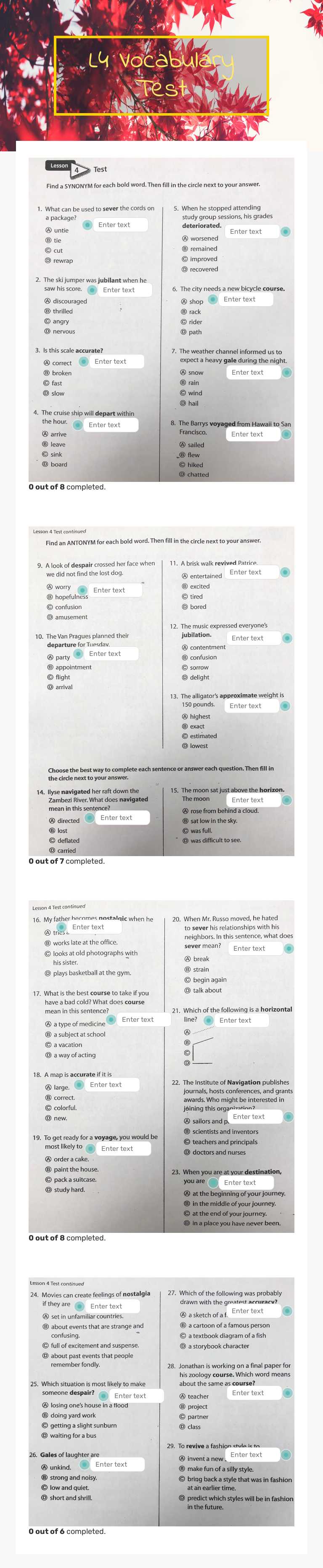 L4 Vocabulary Test Grade 5 worksheet preview