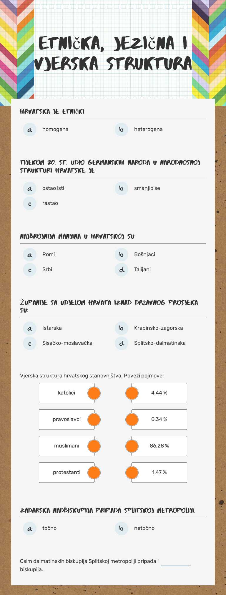 Etnička, jezična i vjerska struktura worksheet preview image