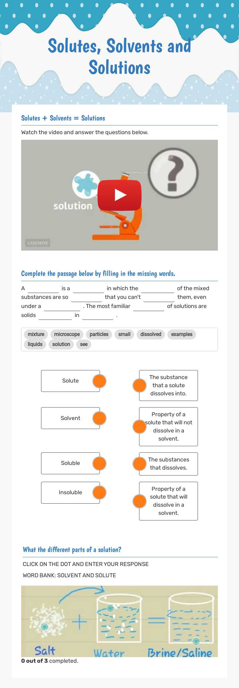 Solutes, Solvents and Solutions worksheet preview image