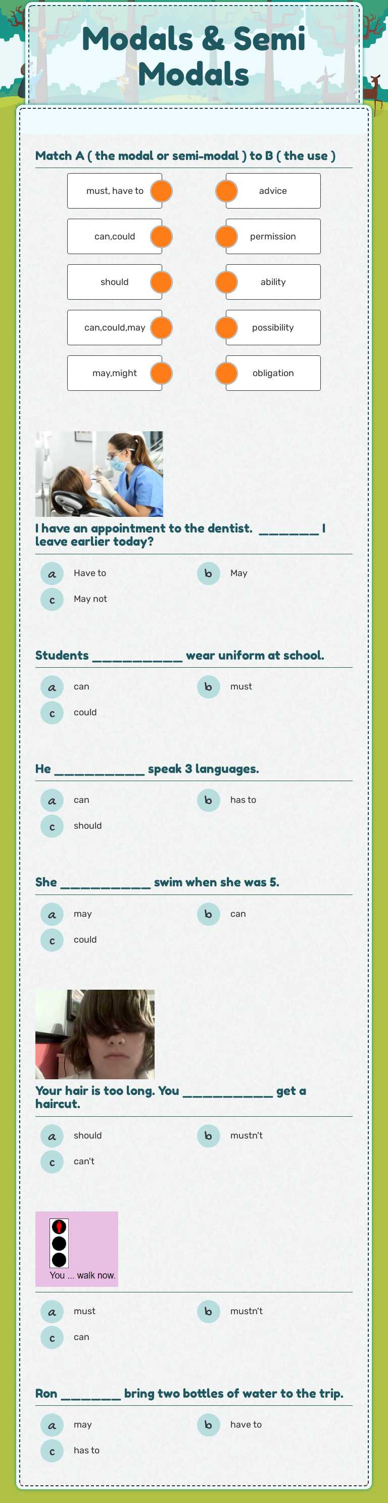 Modals & Semi Modals worksheet preview image