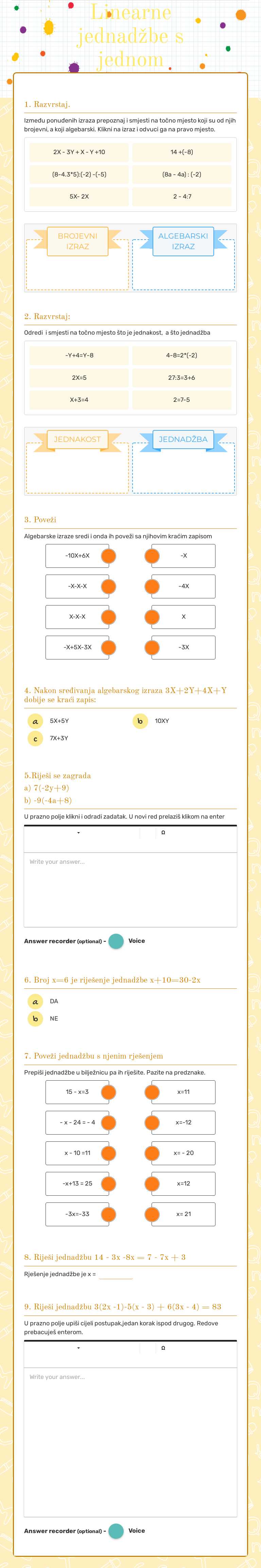 Linearne jednadžbe s jednom nepoznanicom-1 worksheet preview image