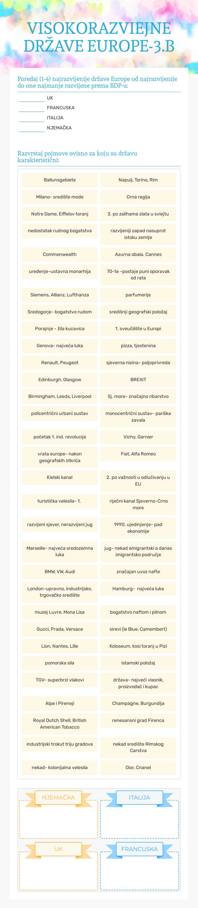 VISOKORAZVIEJNE DRŽAVE EUROPE-3.B worksheet preview image