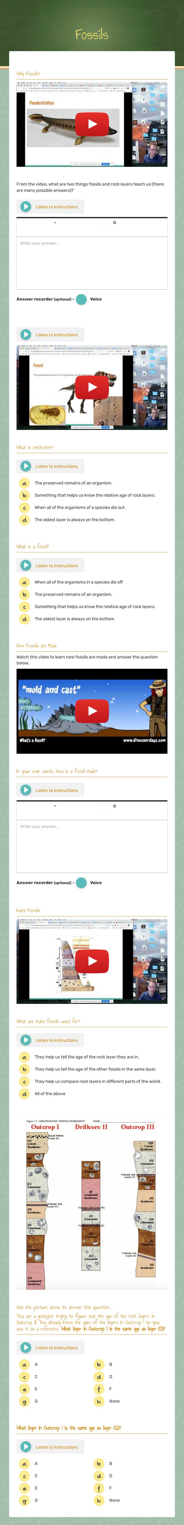 Fossils worksheet preview image