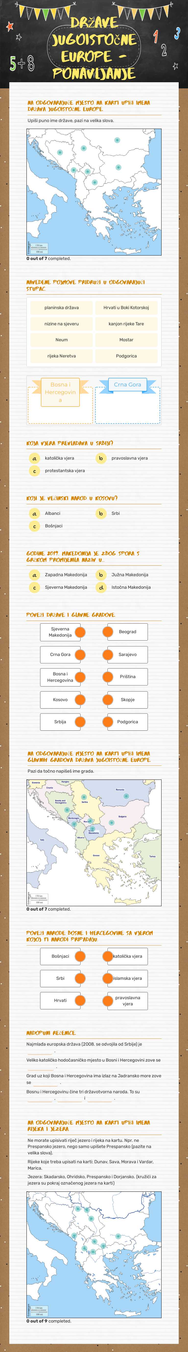 države Jugoistočne europe - PONAVLJANJE worksheet preview image