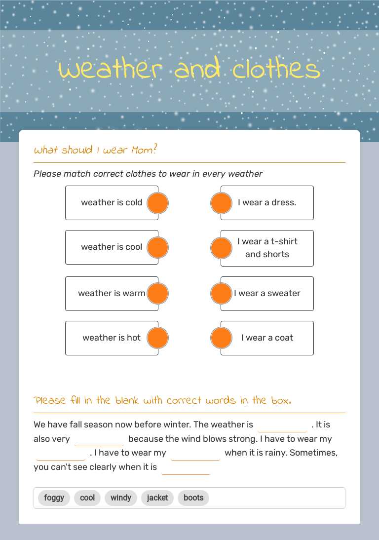 Weather and clothes worksheet preview image