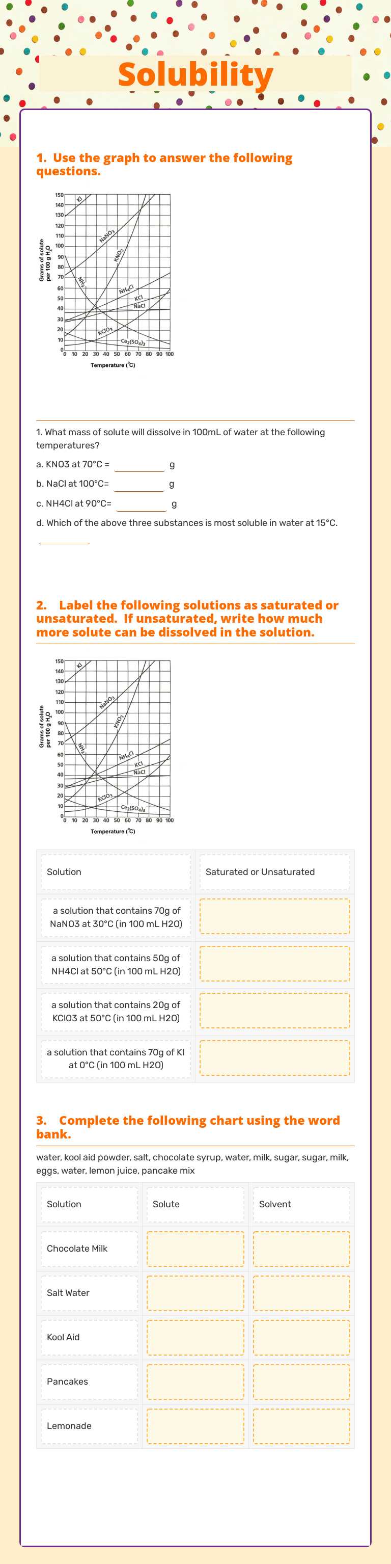 Solubility worksheet preview image