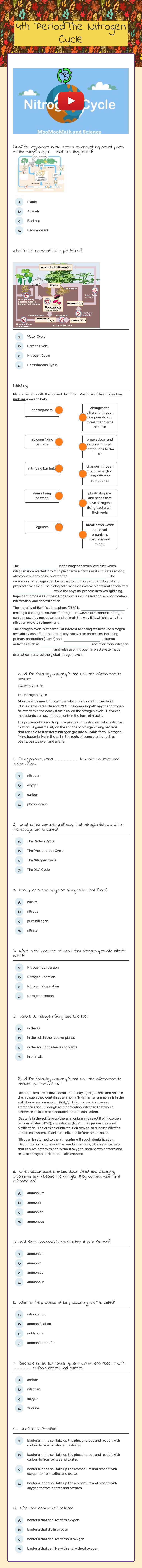 4th PeriodThe Nitrogen Cycle worksheet preview image