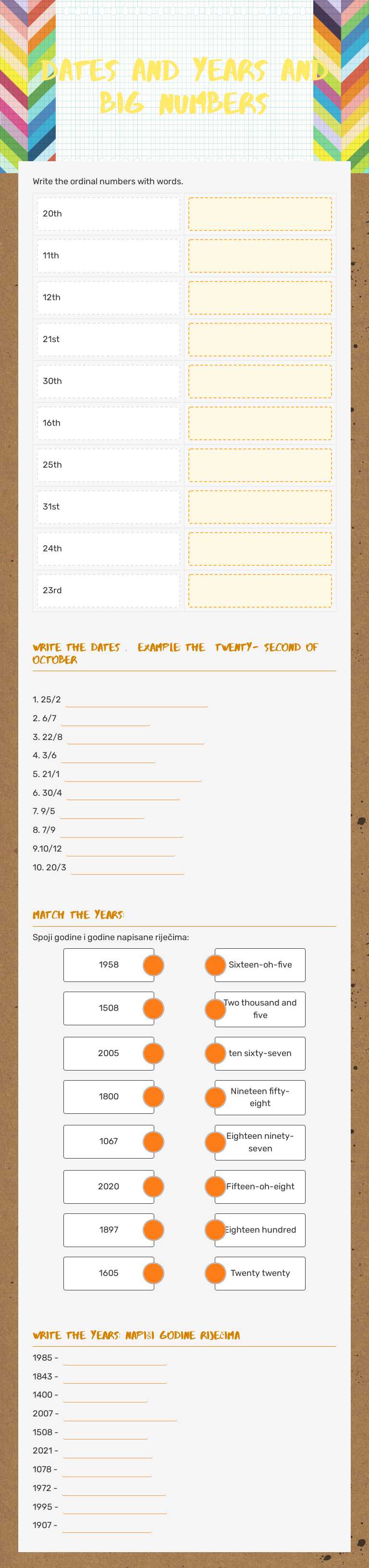 dates and years and big numbers Grade 4 worksheet preview