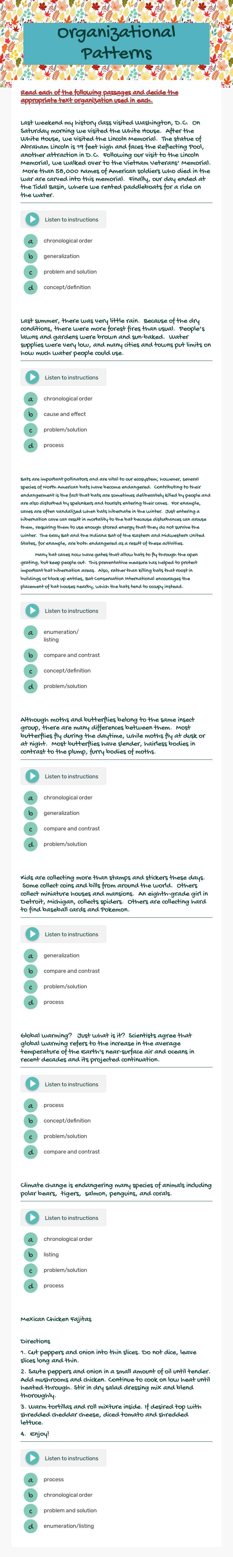 Organizational Patterns worksheet preview image