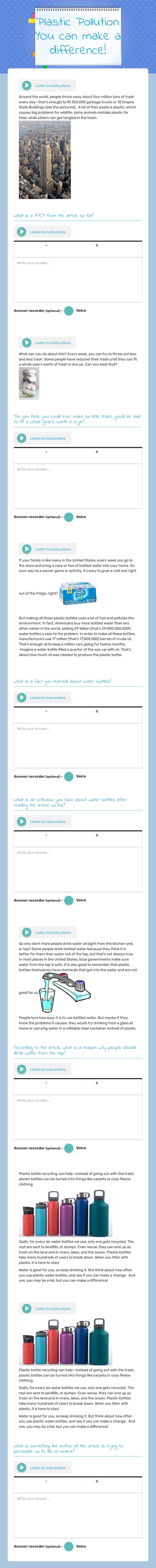 Plastic Pollution: YOu can make a difference! worksheet preview image