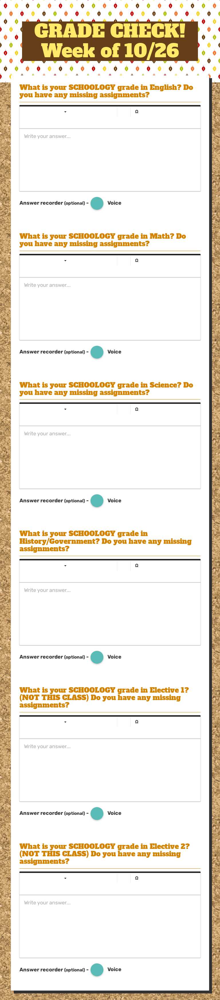 GRADE CHECK! Week of 10/26 worksheet preview image