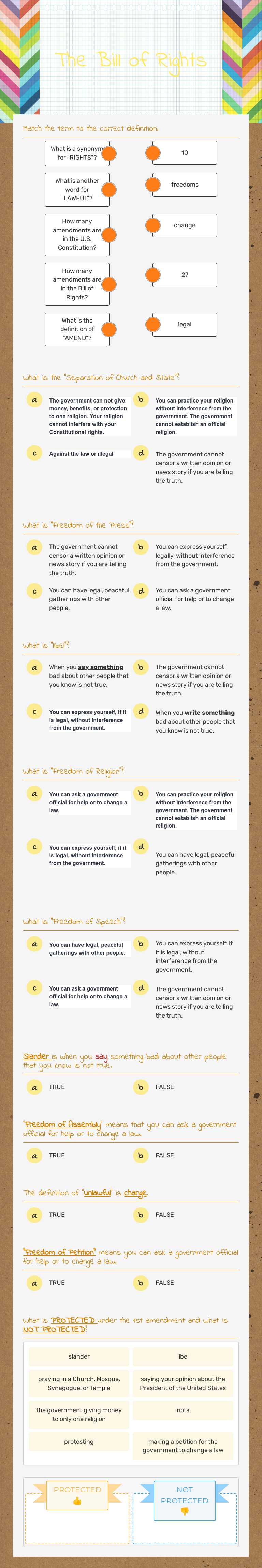 The Bill of Rights worksheet preview image