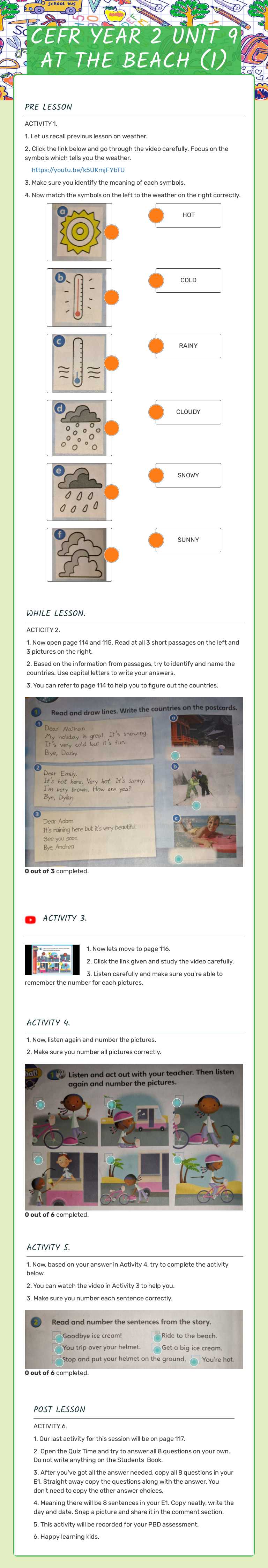 CEFR YEAR 2                  
   UNIT 9 AT THE BEACH (1) worksheet preview image