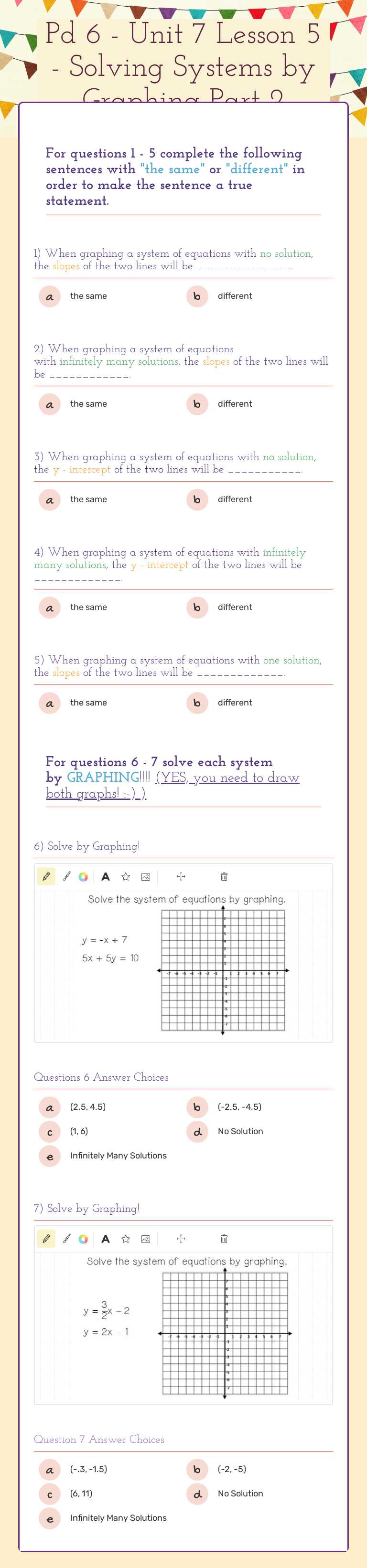 Pd 6 - Unit 7 Lesson 5 - Solving Systems by Graphing Part 2 worksheet preview image