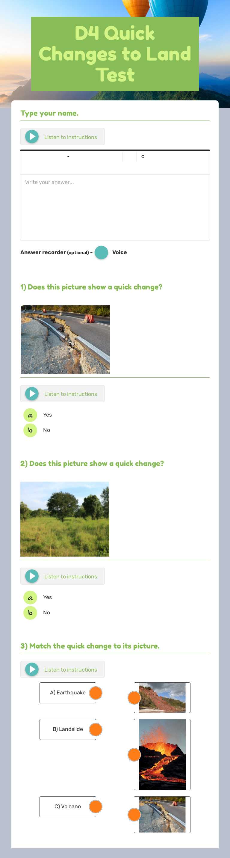 D4 Quick Changes to Land Test worksheet preview image