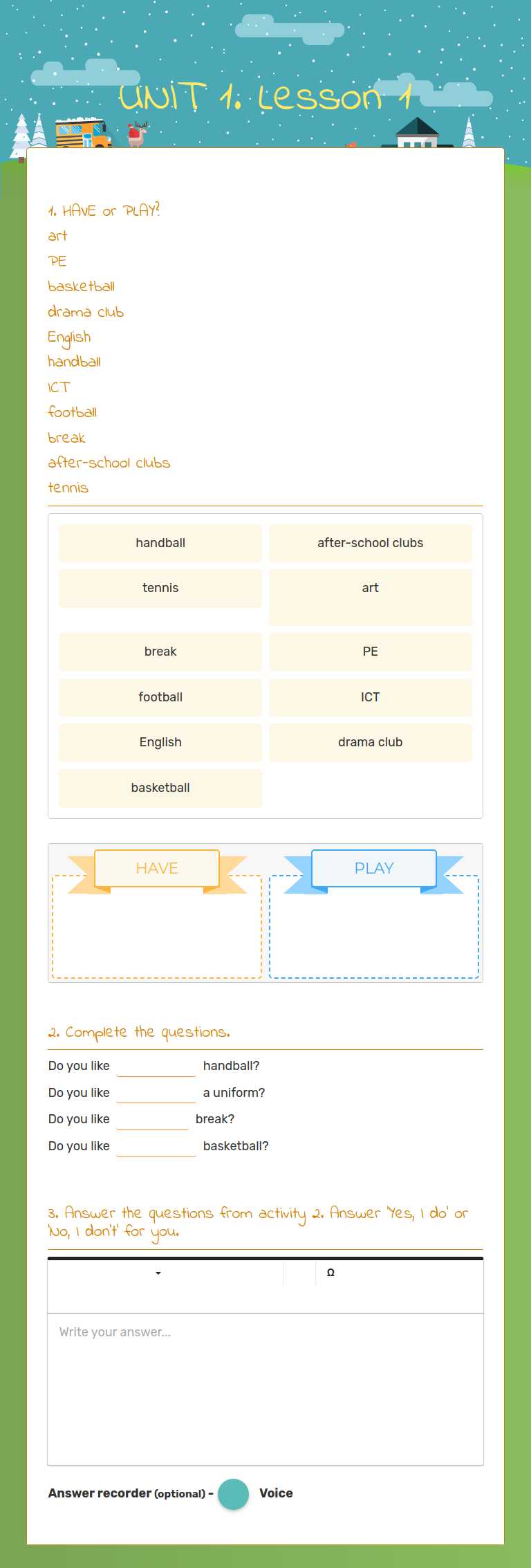 UNIT 1. Lesson 1 worksheet preview image