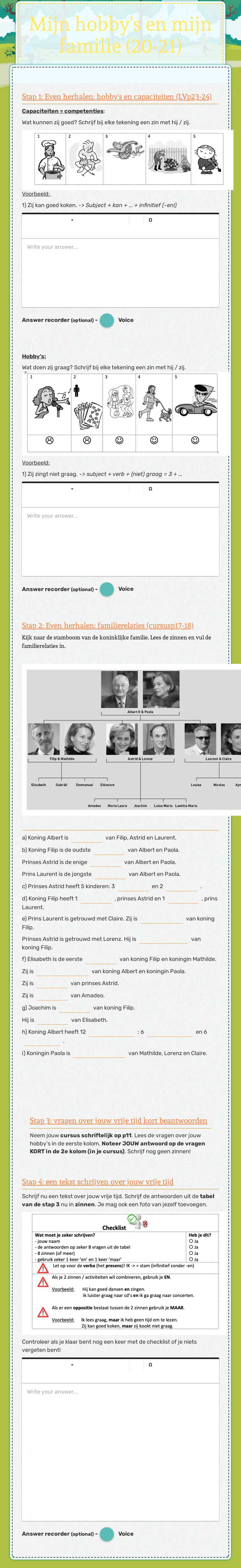 Mijn hobby's en mijn familie (20-21) worksheet preview image
