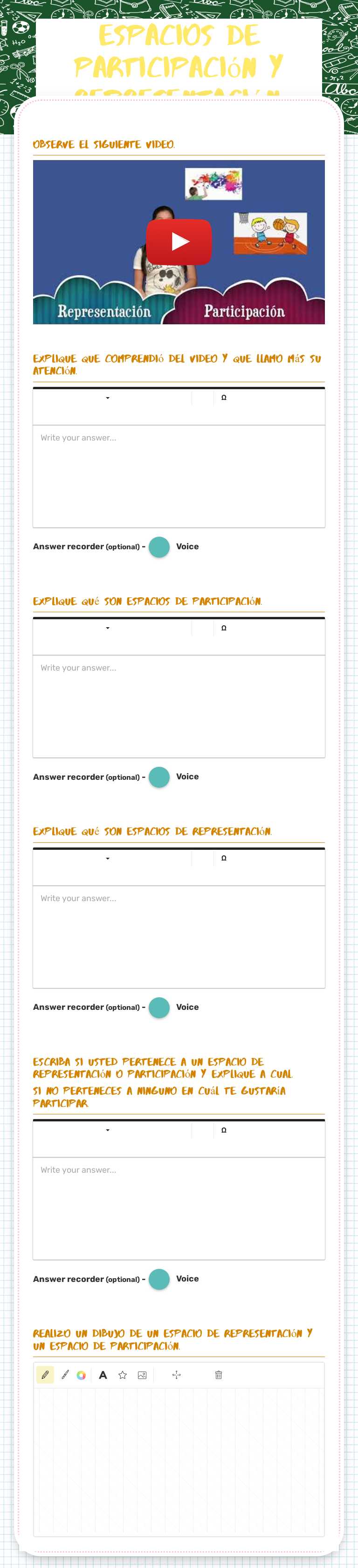 espacios de participación y representación. Grade 2 worksheet preview