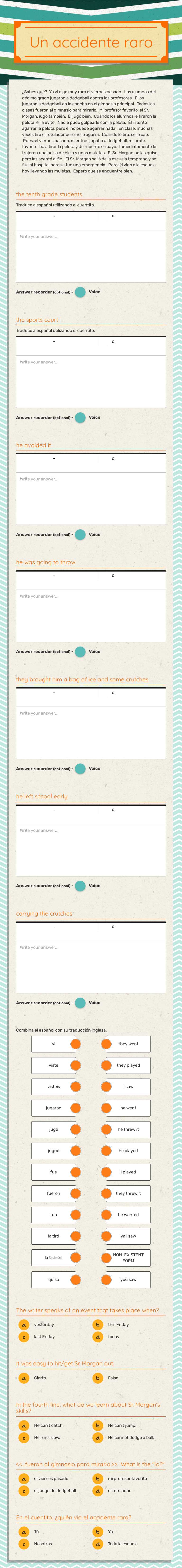 Un accidente raro worksheet preview image