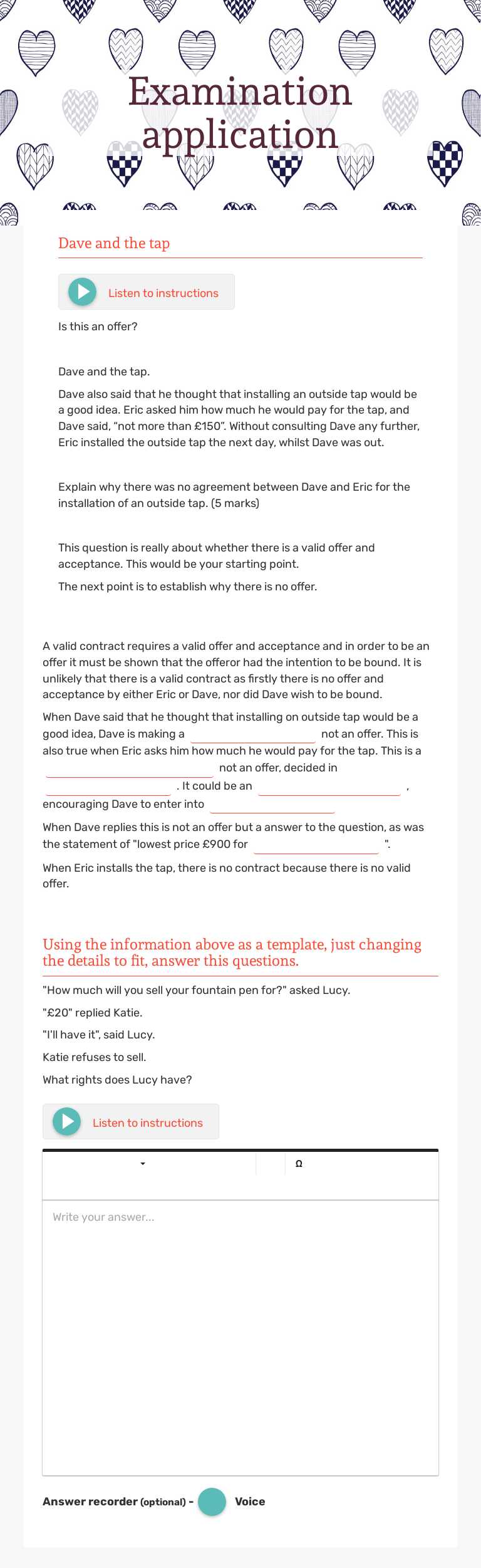 Examination application worksheet preview image
