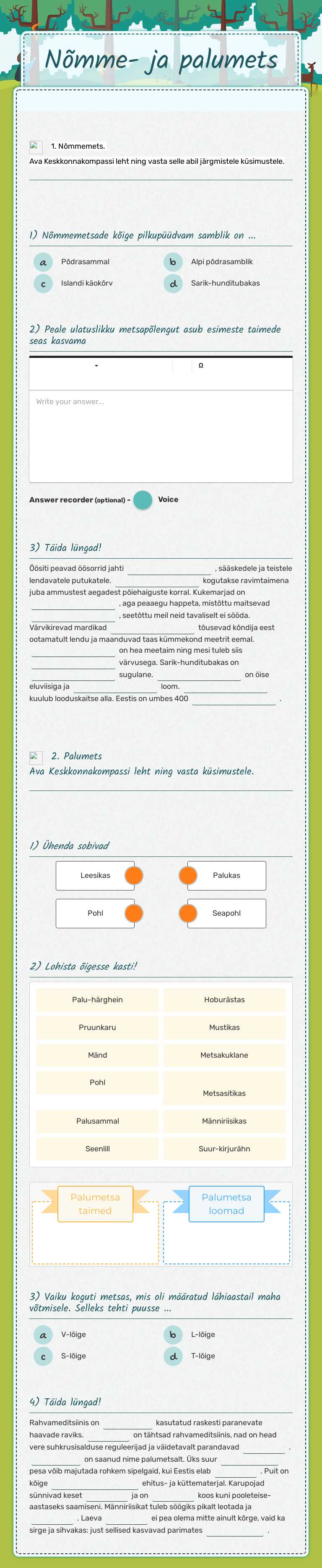 Nõmme- ja palumets worksheet preview image