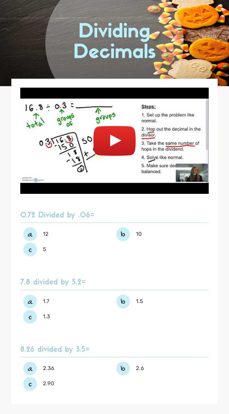 Dividing Decimals Grade 5 worksheet preview