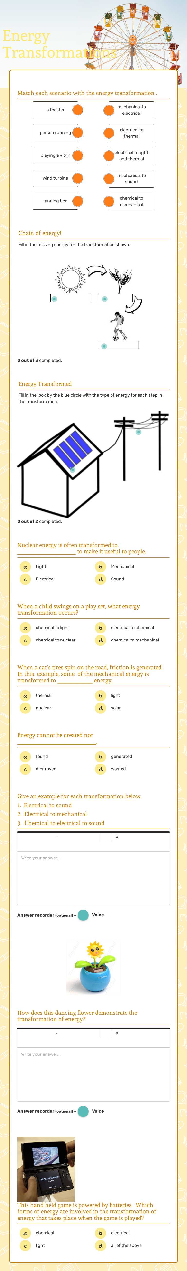 Energy Transformations worksheet preview image