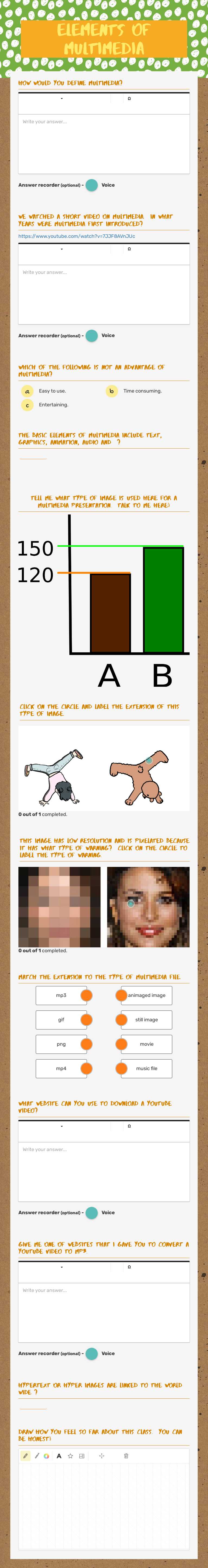 Elements of multimedia worksheet preview image