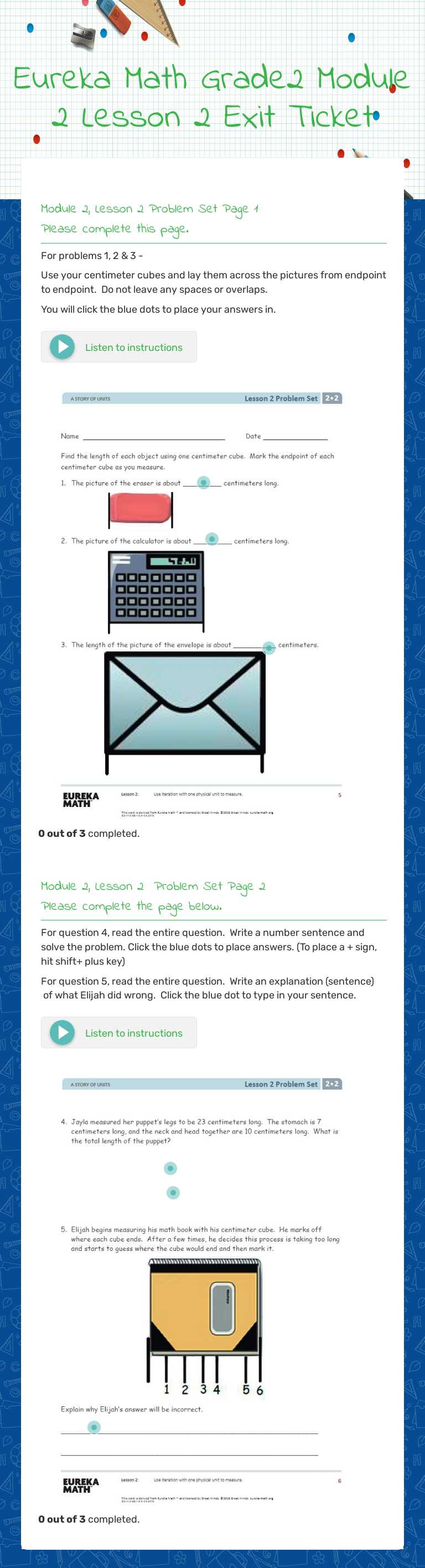 Eureka Math Grade2
Module 2 Lesson 2 Exit Ticket worksheet preview image