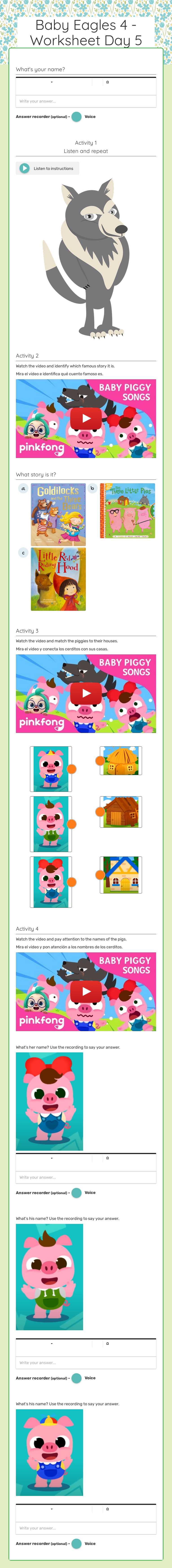 Baby Eagles 4 - Worksheet Day 5 worksheet preview image