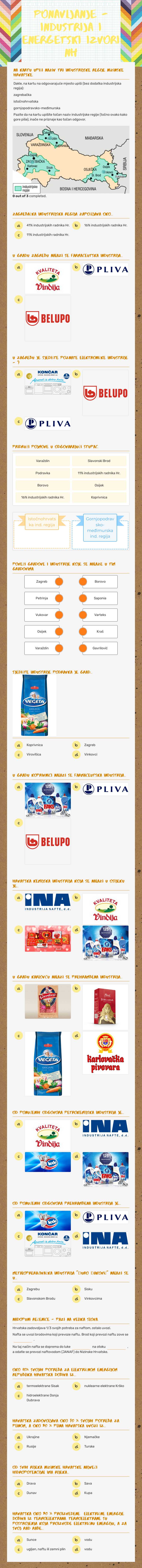 Ponavljanje - industrija i energetski izvori nh worksheet preview image