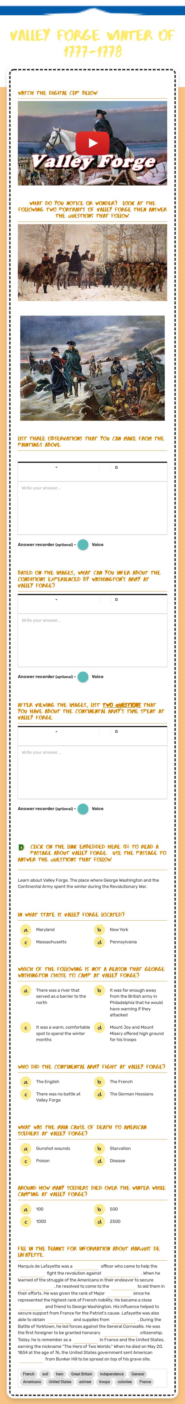 Valley Forge
Winter of 1777-1778 worksheet preview image