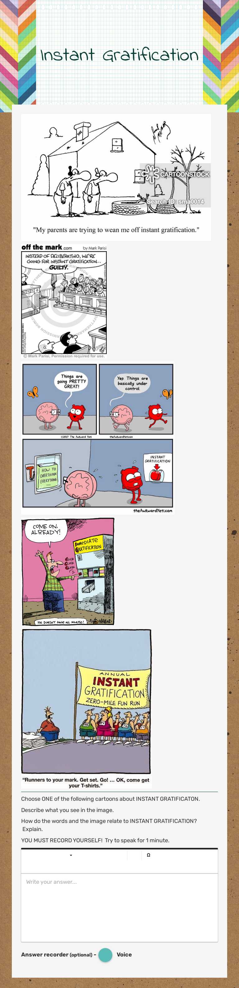 Instant Gratification worksheet preview image