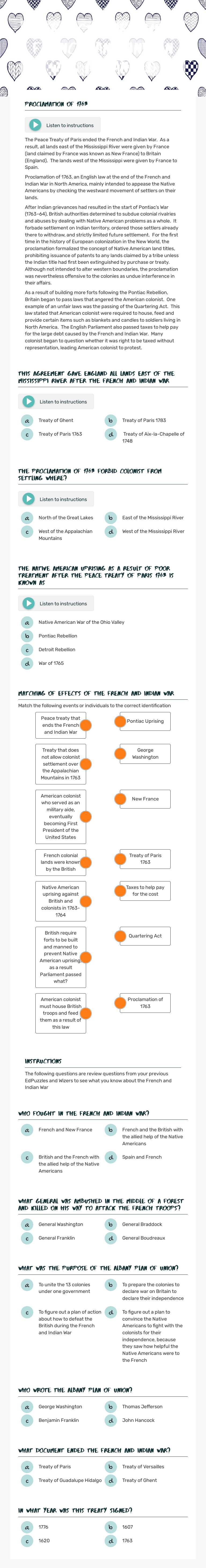 EFFECTS of the French and INDIAN WAR Advanced worksheet preview image