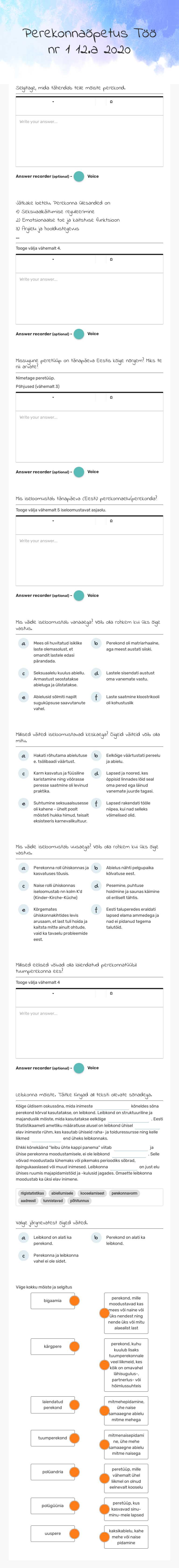 Perekonnaõpetus Töö nr 1     
 12.a 2020 worksheet preview image
