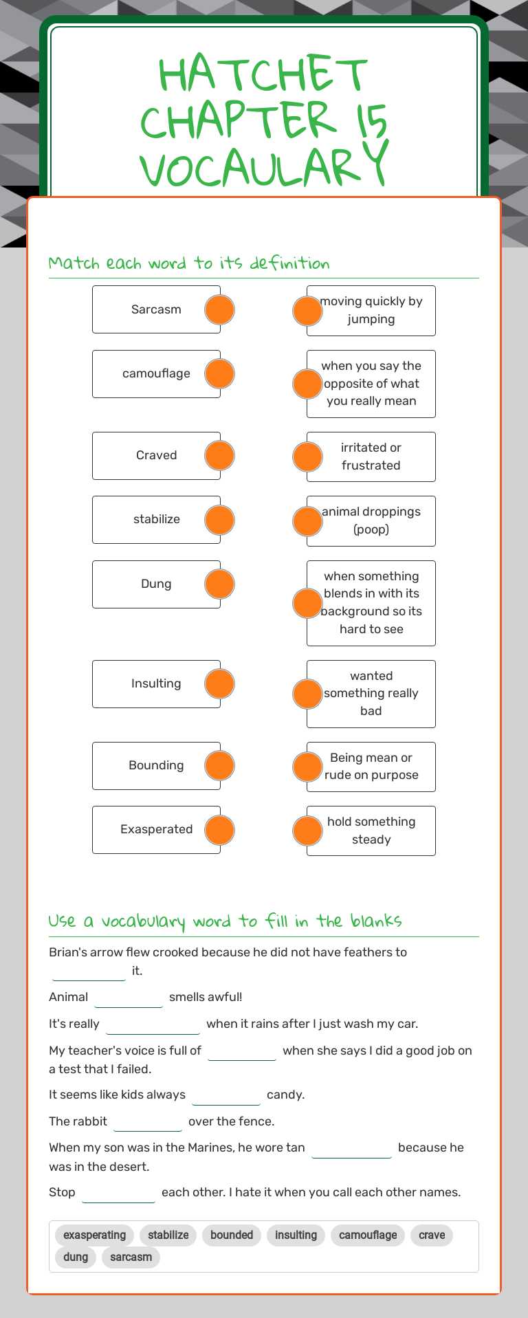 Hatchet chapter 15 vocaulary worksheet preview